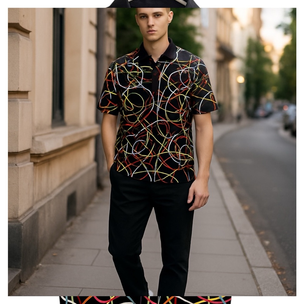 Men's loudmouth Black Multicolor Pattern golf polo